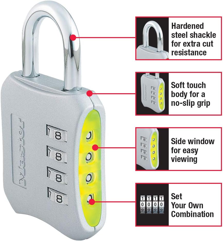 Combination Padlock Set and Keyed Padlock Bundle - Master Lock 653D & 142DCM, 1 Pack, Various Colors