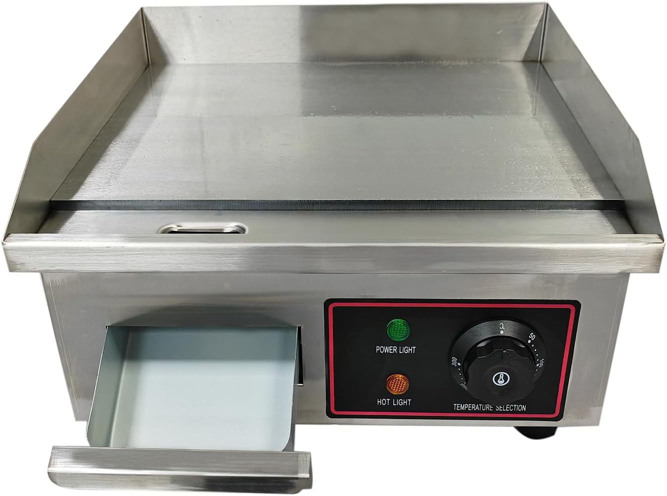 Commercial 14 Inch Small Electric Griddle Grill with Adjustable Temperature Control - Stainless Steel Flat Top for Kitchen Restaurant - 1500W, 110V
