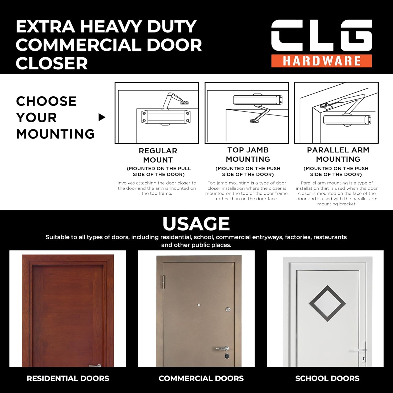 Commercial Door Closer DC9016 Heavy Duty Auto Closer for High Traffic Areas, Size 1-6, Dark Bronze