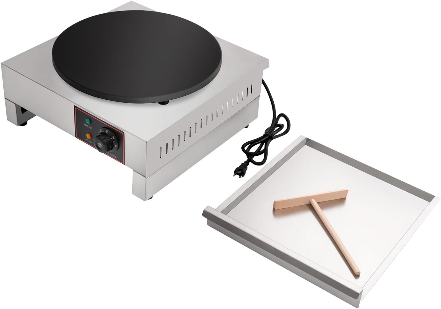 Commercial Electric Crepe Maker Pancake Machine with Adjustable Temperature: 1700W 16" Powerful Big Hotplate Non Stick Stove for Restaurant
