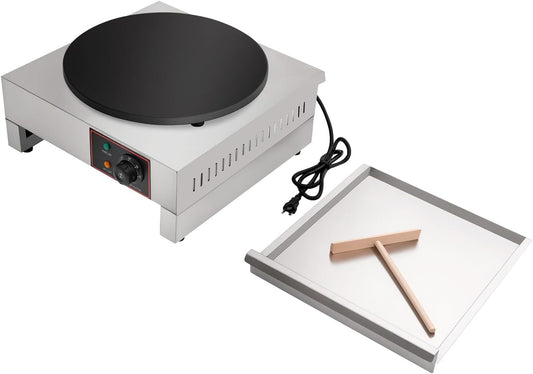 Commercial Electric Crepe Maker Pancake Machine with Adjustable Temperature: 1700W 16" Powerful Big Hotplate Non Stick Stove for Restaurant
