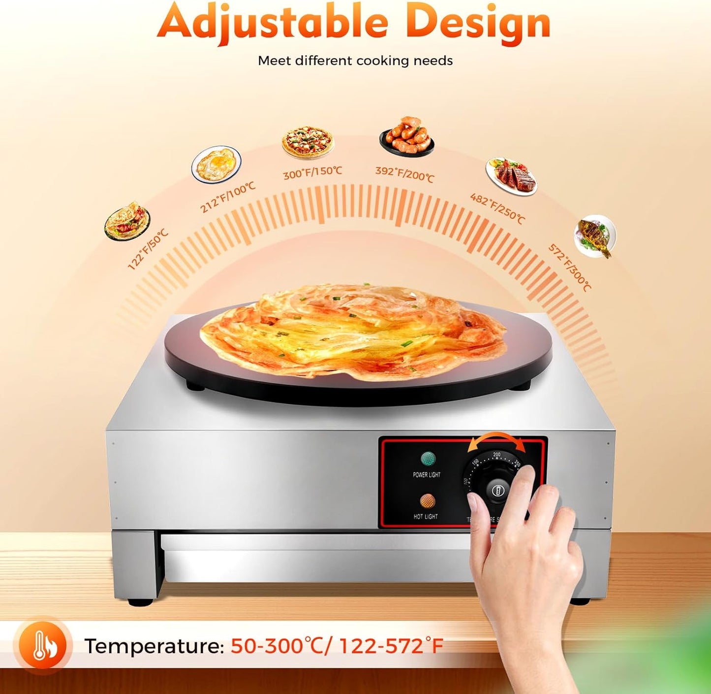 Commercial Electric Crepe Maker Pancake Machine with Adjustable Temperature: 1700W 16" Powerful Big Hotplate Non Stick Stove for Restaurant