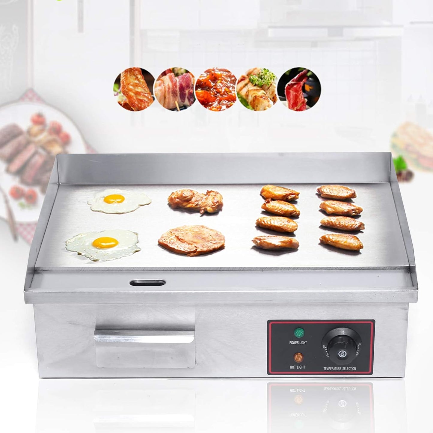 Commercial Electric Griddle 110V/60Hz, Non-Stick Teppanyaki Grill with Adjustable Temperature Control, Tabletop Flat Top Griddle - 21.26x15.75x8.66 In