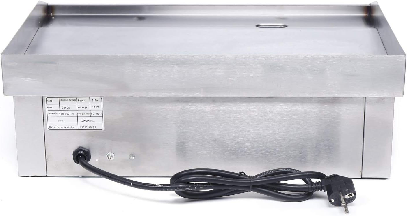 Commercial Electric Griddle 110V/60Hz, Non-Stick Teppanyaki Grill with Adjustable Temperature Control, Tabletop Flat Top Griddle - 21.26x15.75x8.66 In