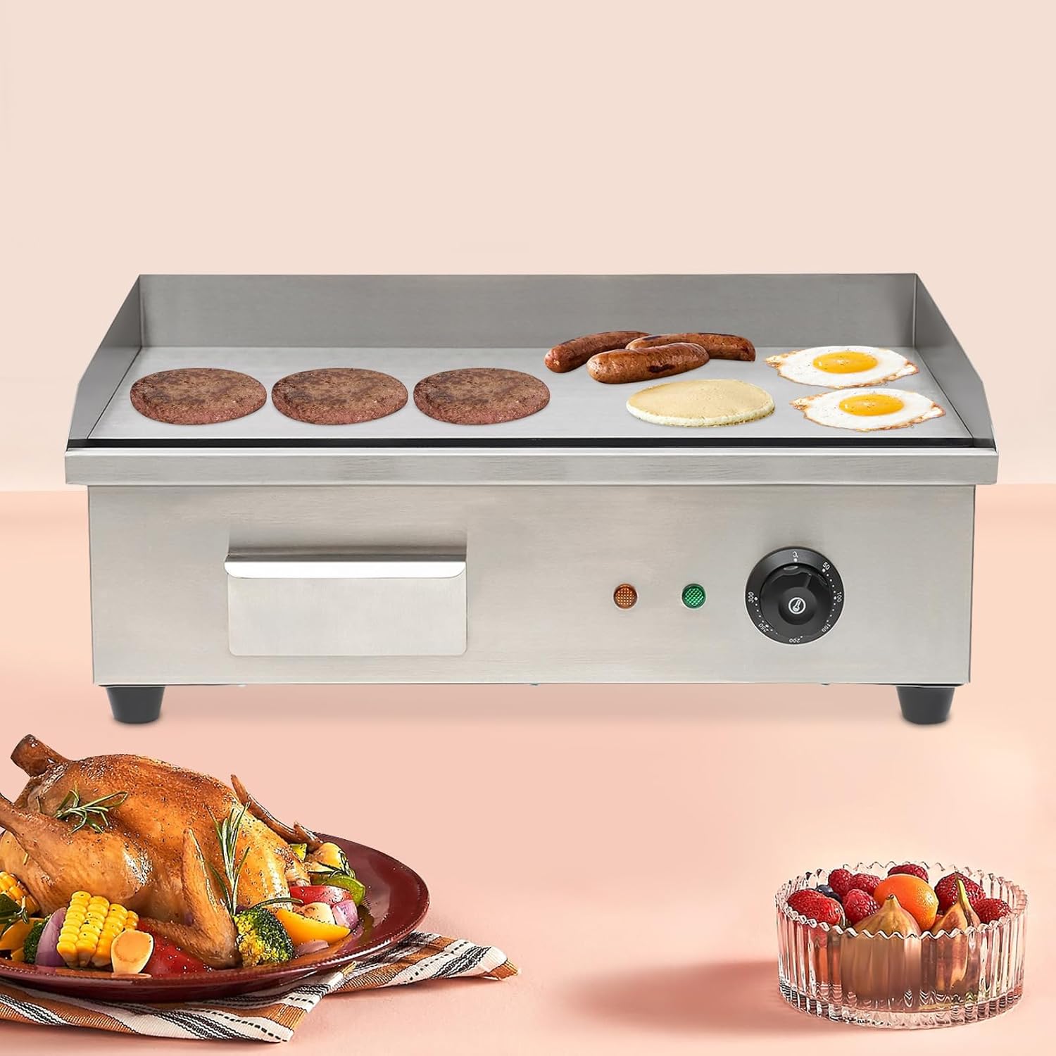 Commercial Electric Griddle Grill 110V 3000W - Non-Stick Teppanyaki Flat Top Grill with Thermostatic Control