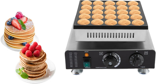 Commercial Electric Mini Dutch Pancake Maker - 850W Nonstick Griddle for 25 Pancakes and Muffins