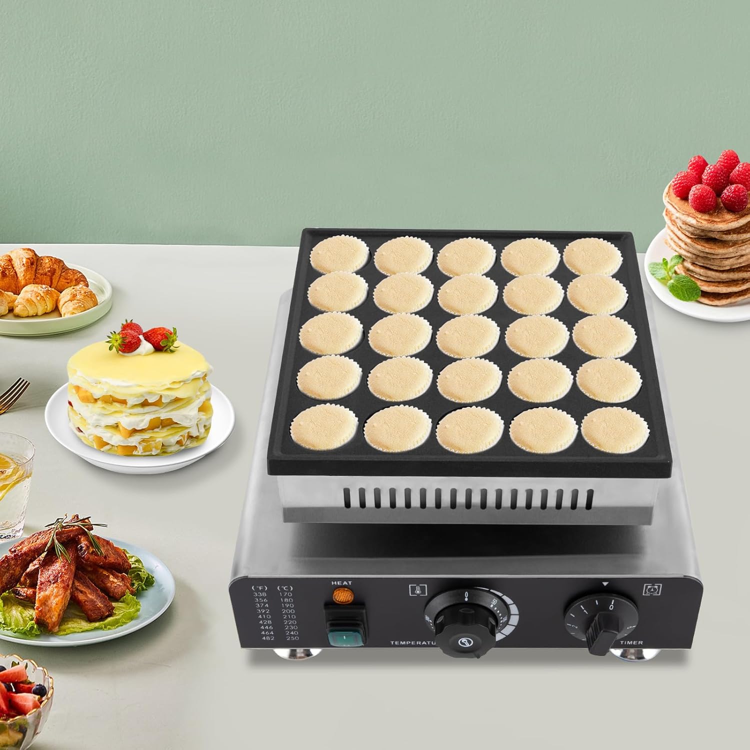Commercial Electric Mini Dutch Pancake Maker - 850W Nonstick Griddle for 25 Pancakes and Muffins