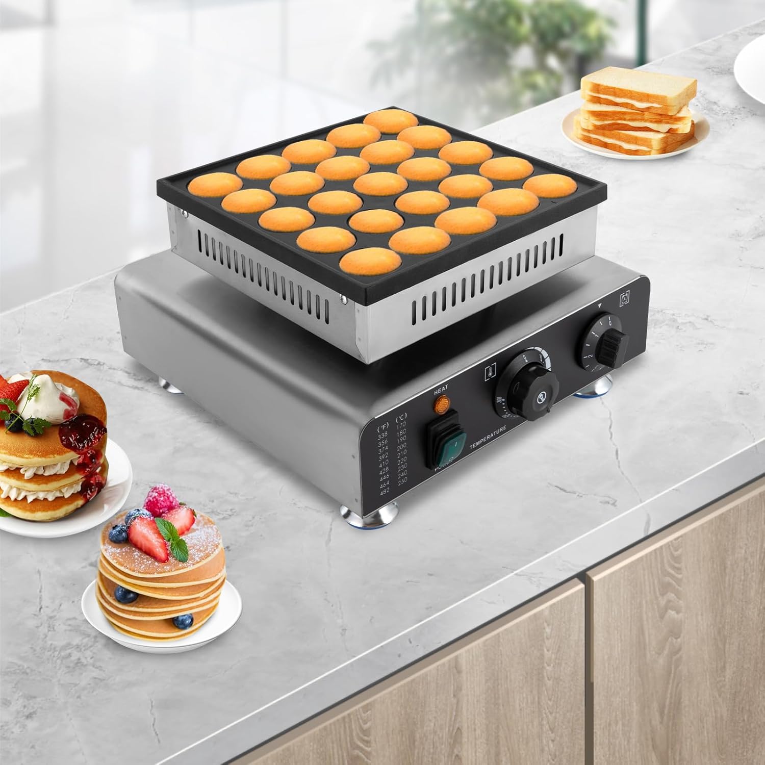 Commercial Electric Mini Dutch Pancake Maker - 850W Nonstick Griddle for 25 Pancakes and Muffins