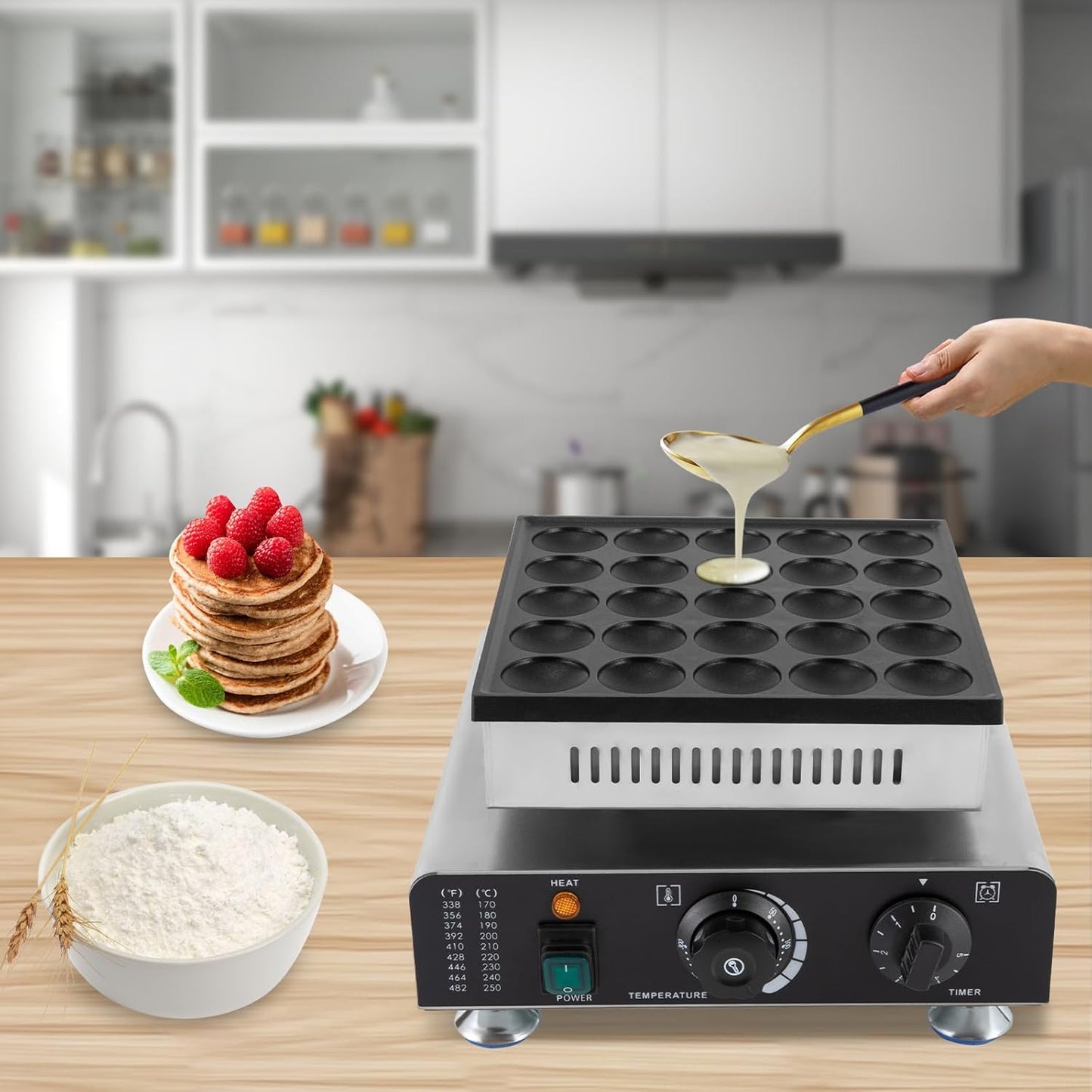 Commercial Electric Mini Dutch Pancake Maker - 850W Nonstick Griddle for 25 Pancakes and Muffins