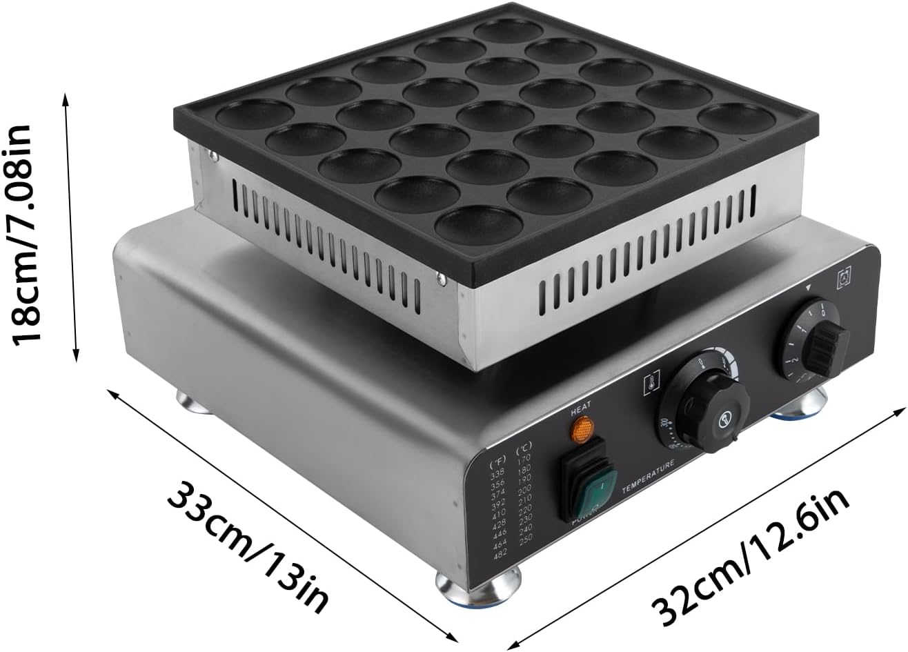 Commercial Electric Mini Dutch Pancake Maker - 850W Nonstick Griddle for 25 Pancakes and Muffins