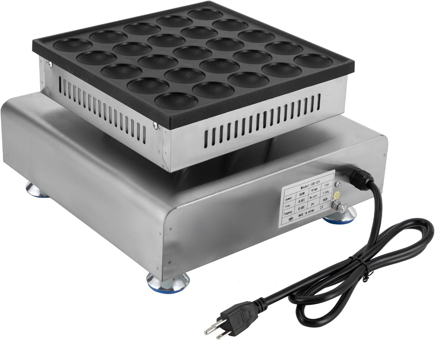 Commercial Electric Mini Dutch Pancake Maker - 850W Nonstick Griddle for 25 Pancakes and Muffins