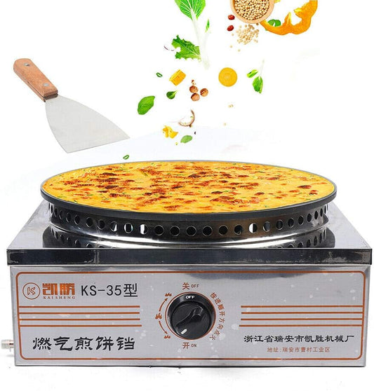 Commercial Grade 16" Non-Stick Gas Crepe Maker with Stainless Steel Shell & Shovel - Multifunctional Pancake Griddle