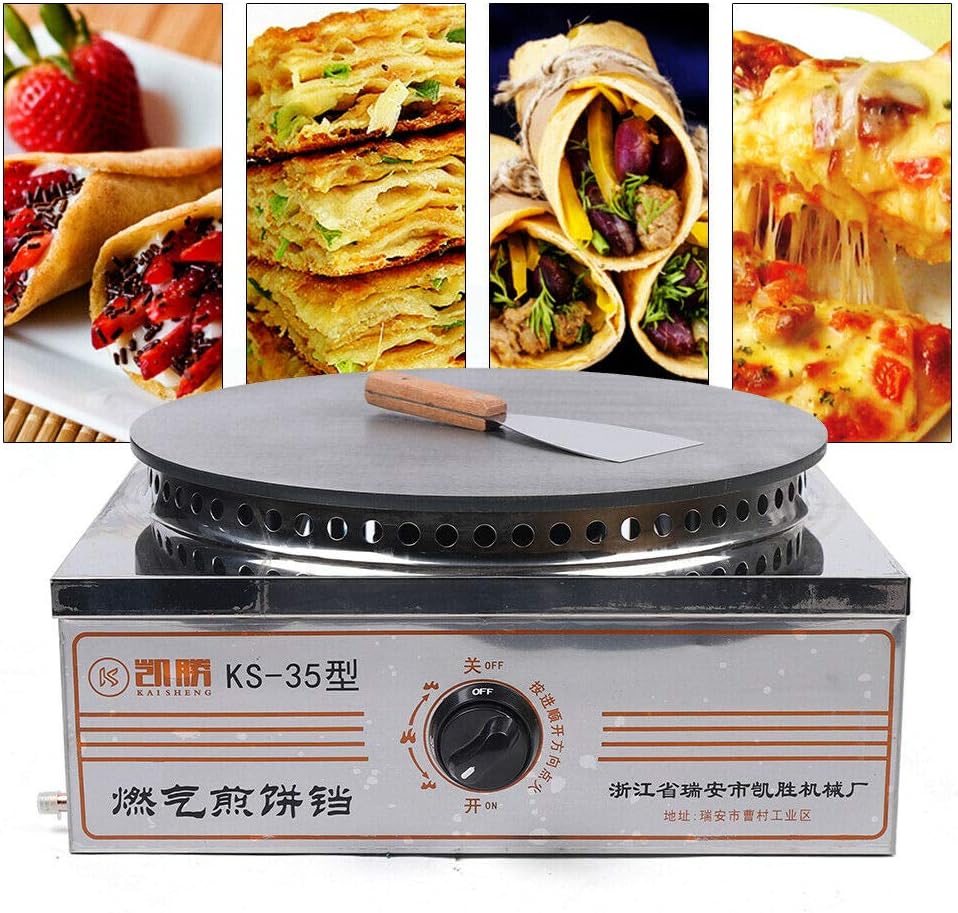 Commercial Grade 16" Non-Stick Gas Crepe Maker with Stainless Steel Shell & Shovel - Multifunctional Pancake Griddle