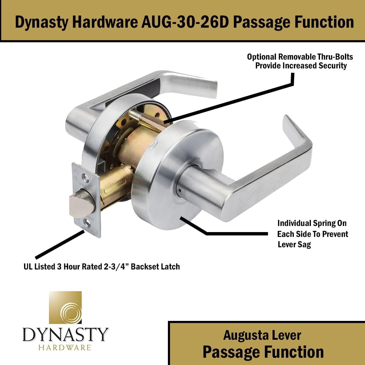Commercial Grade 2 Passage Lever Door Handle with ADA Compliance in Satin Chrome Finish by Dynasty Hardware - WildKart