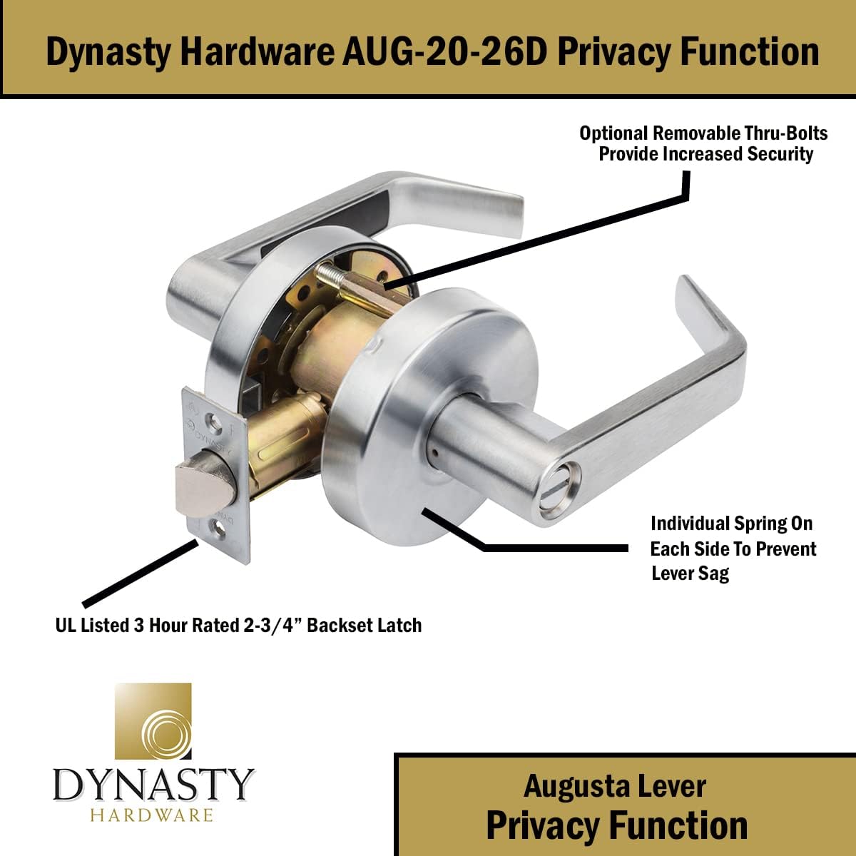 Commercial Grade 2 Privacy Lever Door Lock with ADA Compliance in Satin Chrome Finish by Dynasty Hardware - WildKart