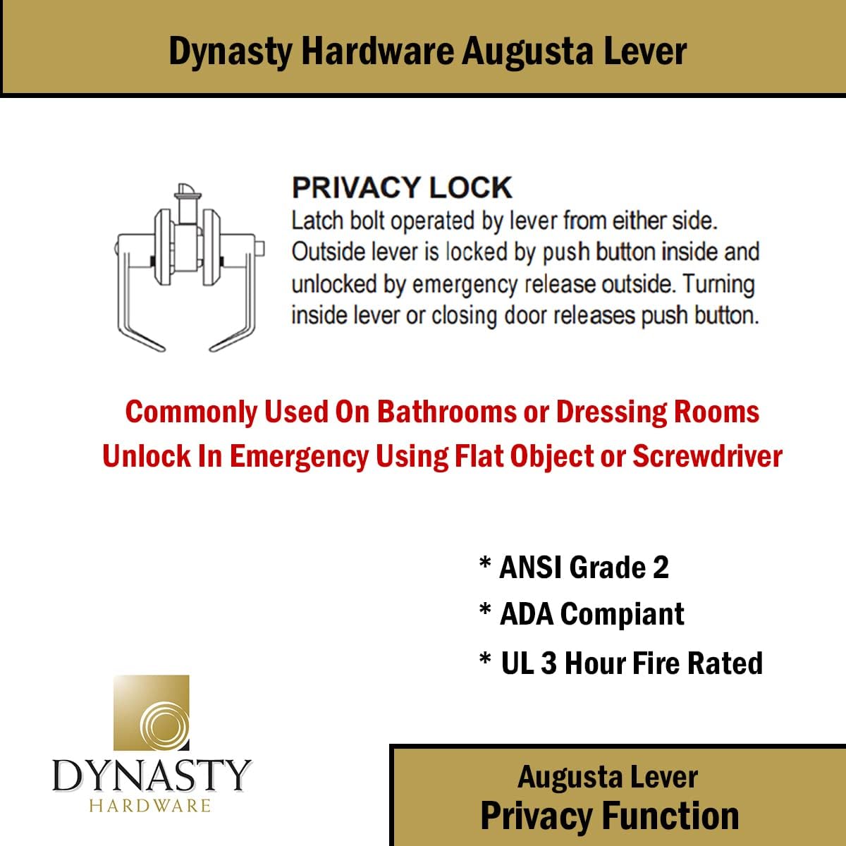 Commercial Grade 2 Privacy Lever Door Lock with ADA Compliance in Satin Chrome Finish by Dynasty Hardware - WildKart