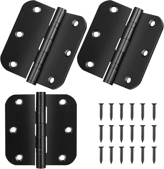 Commercial Grade 3.5''X 3.5'' Stainless Steel Ball Bearing Door Hinges, 3 Pack - Heavy Duty Interior Metal Hardware with 5/8 Inch Radius Corners (Black)