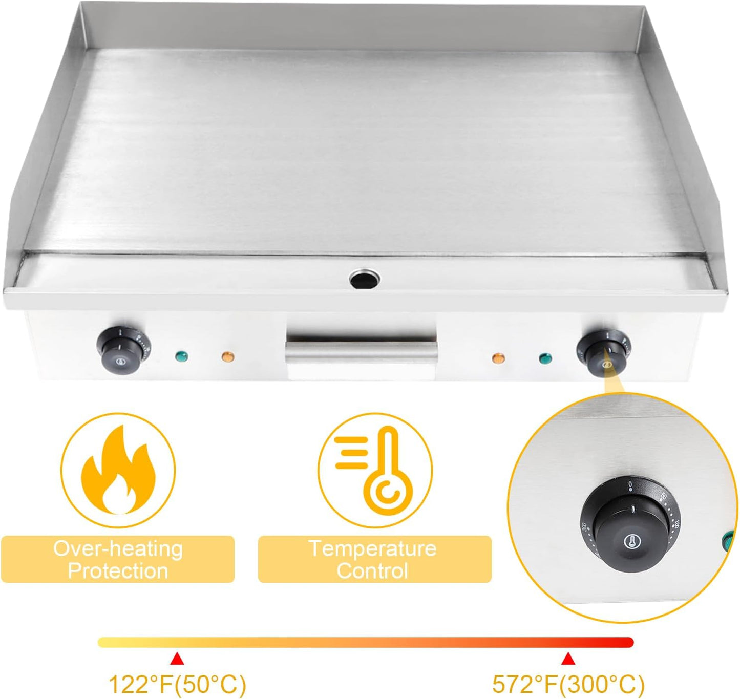 Commercial Grade 4400W 110V Electric Teppanyaki Griddle Cooktop with Dual Temperature Control - Countertop BBQ Plate Grill