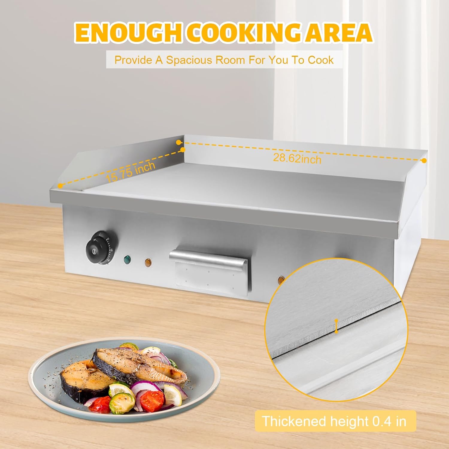 Commercial Grade 4400W 110V Electric Teppanyaki Griddle Cooktop with Dual Temperature Control - Countertop BBQ Plate Grill