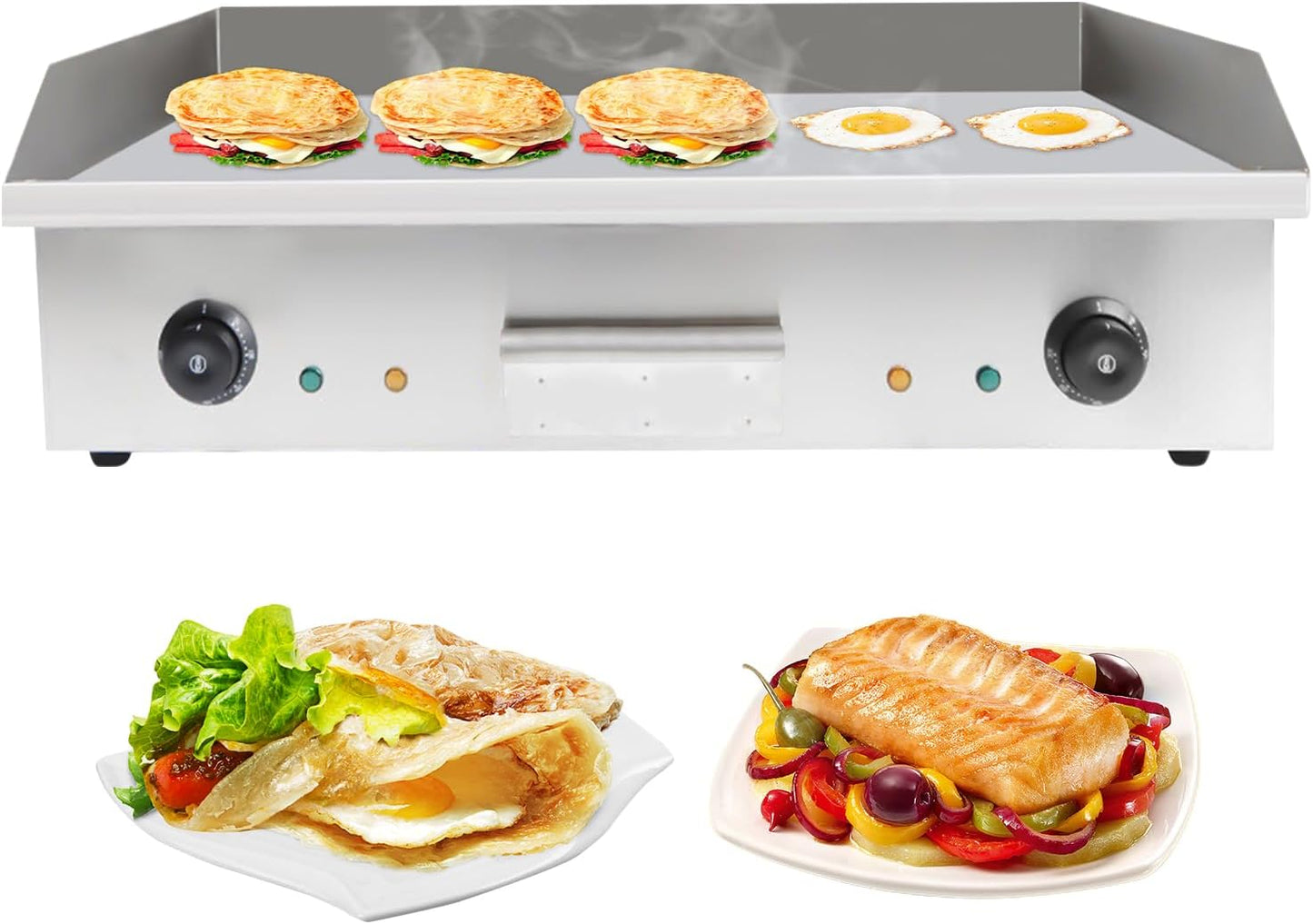 Commercial Grade 4400W 110V Electric Teppanyaki Griddle Cooktop with Dual Temperature Control - Countertop BBQ Plate Grill