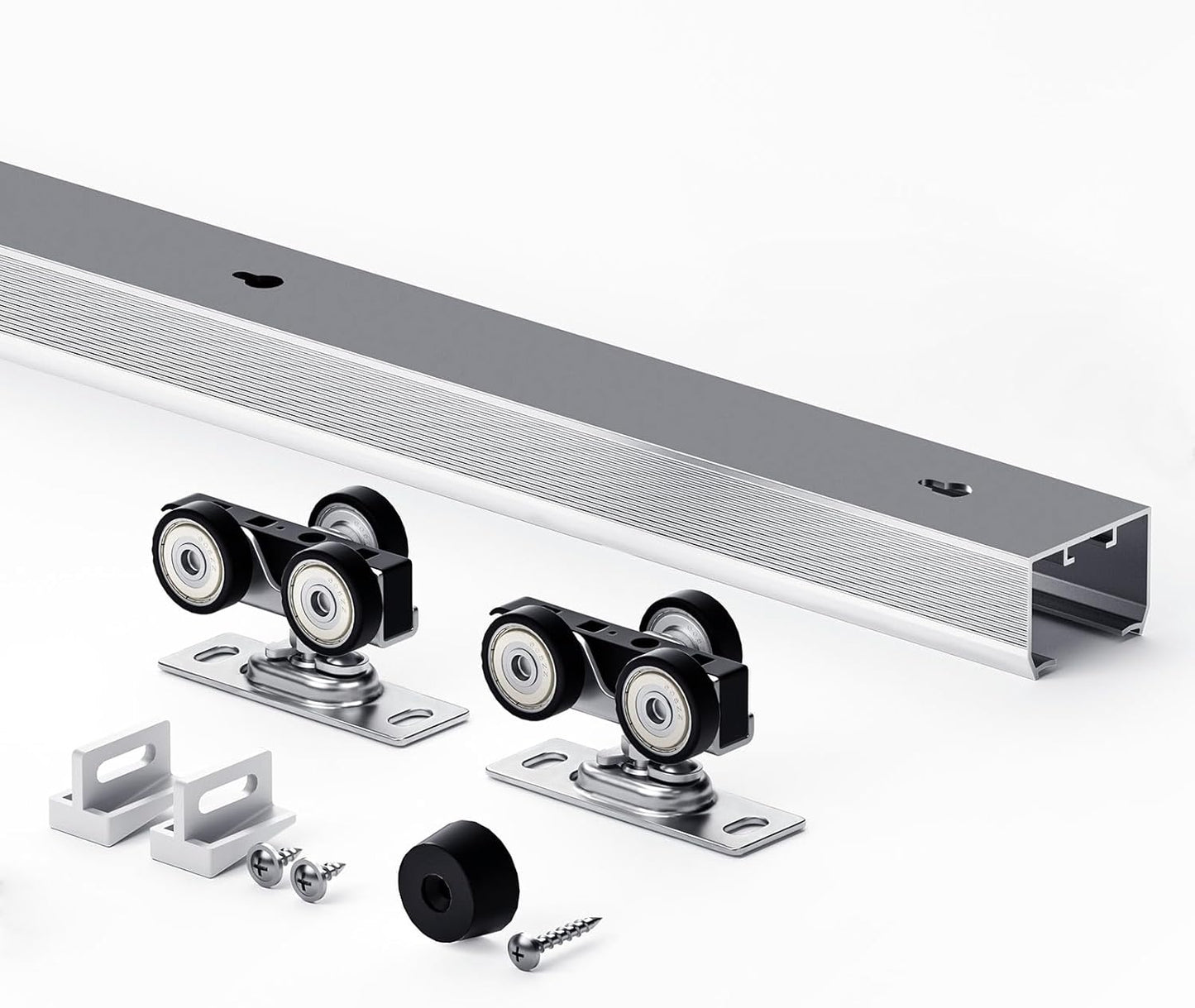 Commercial Grade 4FT Sliding Pocket Door Hardware Kit - Aluminum Box Rail, Smooth & Quiet Slide, Easy Install - 48" Track Kit for 23"~24" Wide Single Door - WildKart