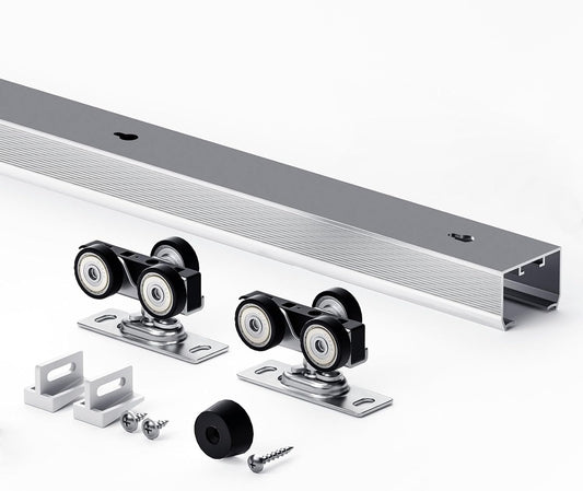 Commercial Grade 4FT Sliding Pocket Door Hardware Kit - Aluminum Box Rail, Smooth & Quiet Slide, Easy Install - 48" Track Kit for 23"~24" Wide Single Door - WildKart