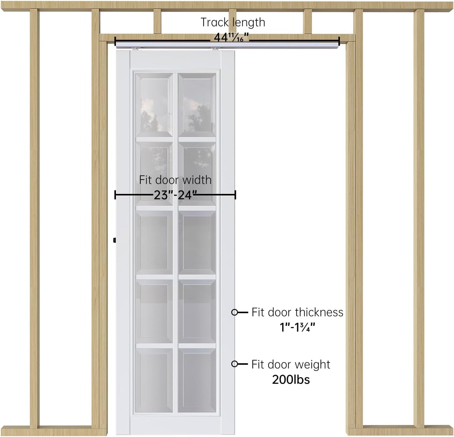 Commercial Grade 4FT Sliding Pocket Door Hardware Kit - Aluminum Box Rail, Smooth & Quiet Slide, Easy Install - 48" Track Kit for 23"~24" Wide Single Door - WildKart