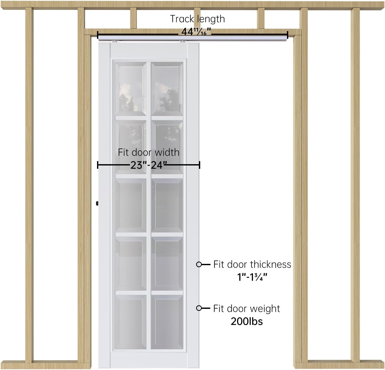 Commercial Grade 4FT Sliding Pocket Door Hardware Kit - Aluminum Box Rail, Smooth & Quiet Slide, Easy Install - 48" Track Kit for 23"~24" Wide Single Door - WildKart