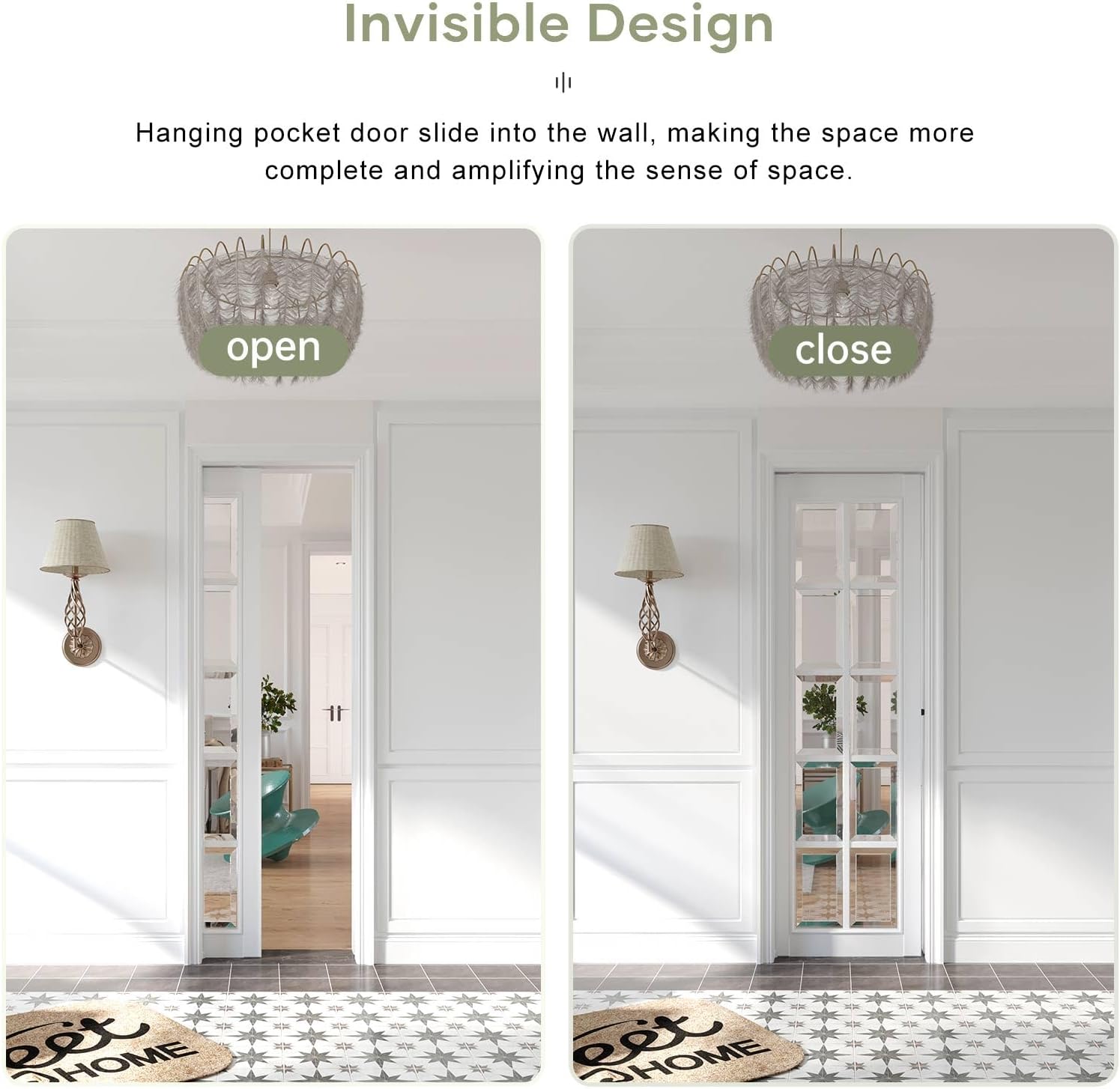 Commercial Grade 4FT Sliding Pocket Door Hardware Kit - Aluminum Box Rail, Smooth & Quiet Slide, Easy Install - 48" Track Kit for 23"~24" Wide Single Door - WildKart