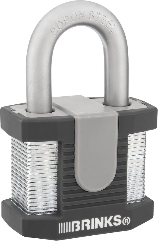 Commercial Grade 50mm Laminated Steel Padlock by BRINKS - Keyed, Solid Steel Body, Boron Shackle, Chrome Finish - WildKart