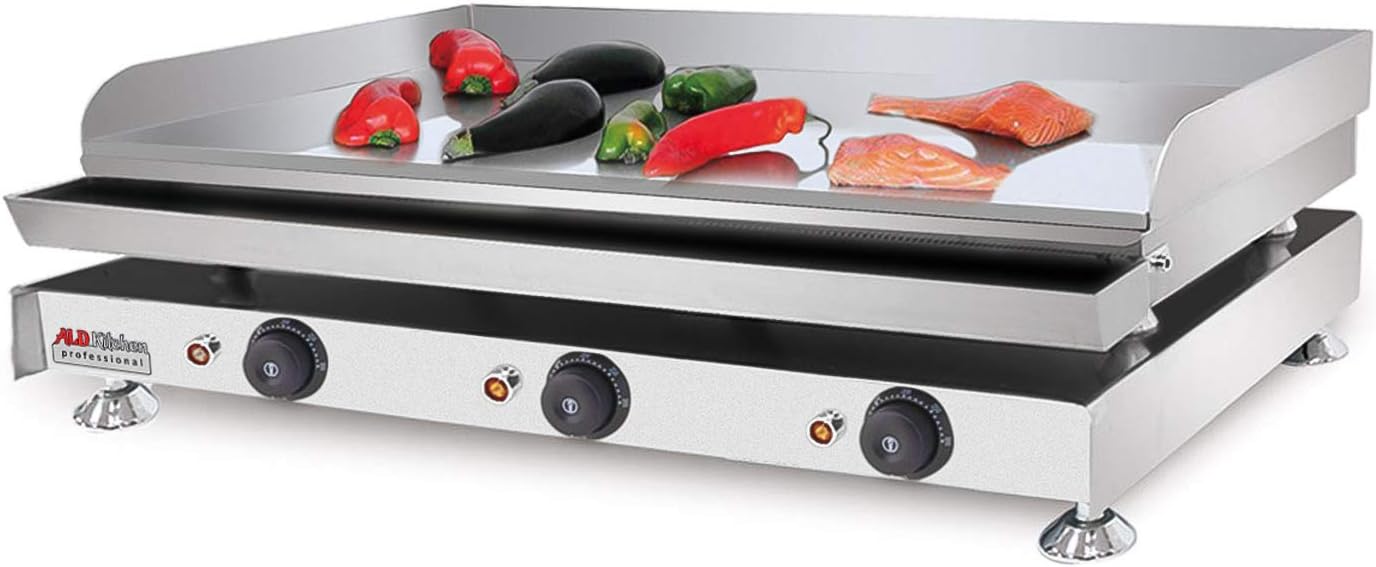 Commercial Grade ALDKitchen Flat Top Griddle Teppanyaki Grill with Adjustable Thermostat Options for Professional Use - 110V Large Size