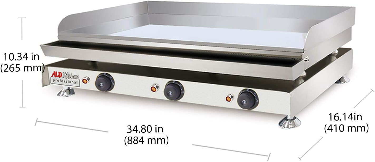 Commercial Grade ALDKitchen Flat Top Griddle Teppanyaki Grill with Adjustable Thermostat Options for Professional Use - 110V Large Size