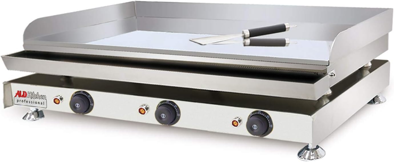 Commercial Grade ALDKitchen Flat Top Griddle Teppanyaki Grill with Adjustable Thermostat Options for Professional Use - 110V Large Size