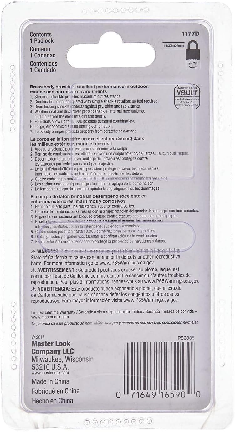 Commercial Grade Master Lock ProSeries Brass Padlock with Set Your Own Combination Code - 2-1/4 inches Wide, Ideal for Tools, Fences, and Gates - WildKart