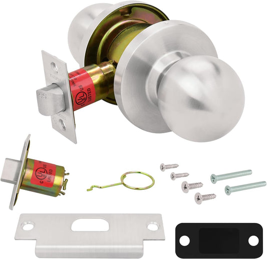 Commercial Grade NUK3Y Bella Cylindrical Knob Lockset - Grade 2, UL Rated (Satin Stainless Steel, Passage)