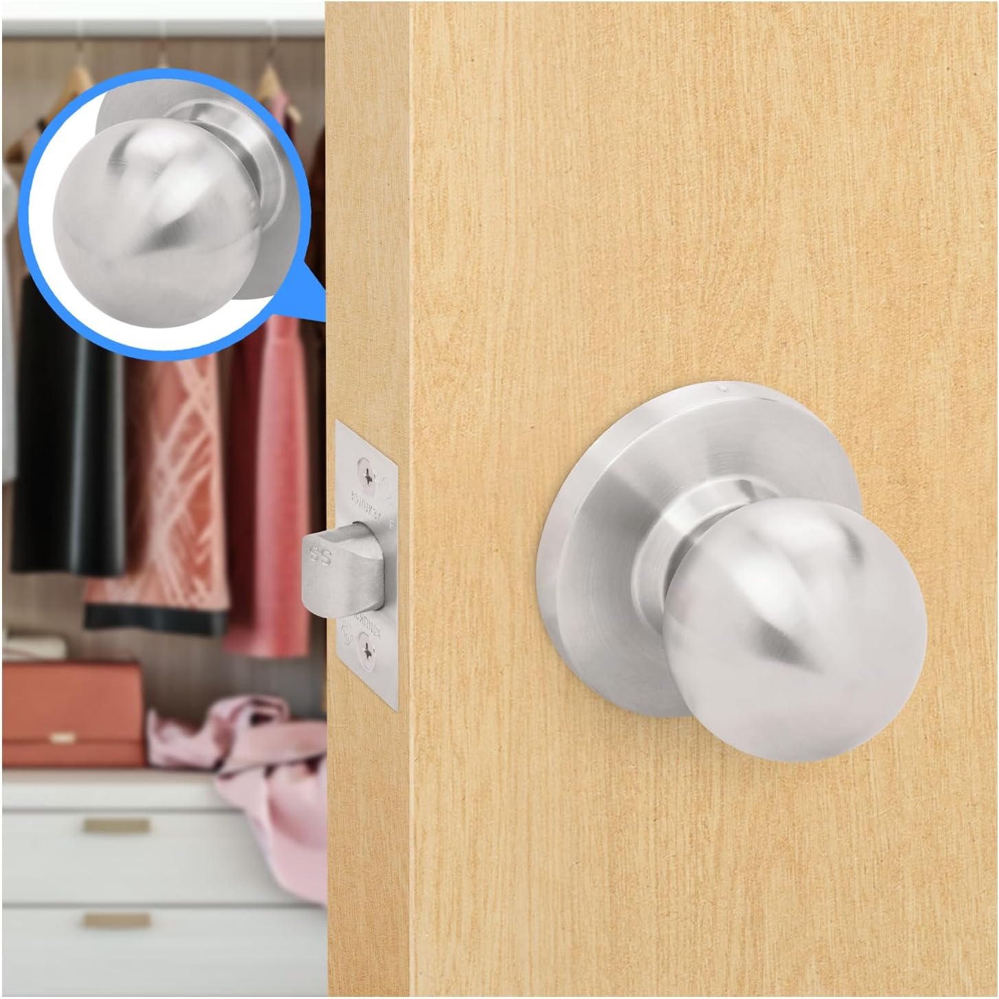 Commercial Grade NUK3Y Bella Cylindrical Knob Lockset - Grade 2, UL Rated (Satin Stainless Steel, Passage)