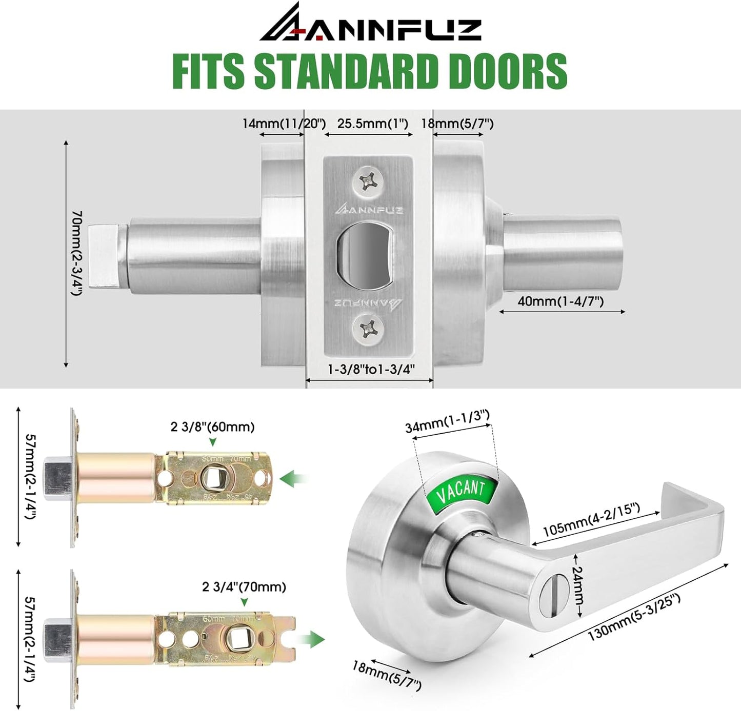 Commercial Grade Privacy Door Handle Lock with In-Use/Vacant Indicator, ANSI Grade 2, Satin Nickel Bathroom Lever Lock - Ideal for Public Restrooms