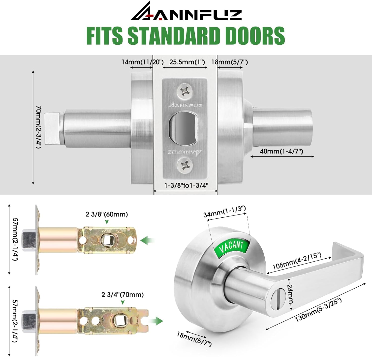 Commercial Grade Privacy Door Handle Lock with In-Use/Vacant Indicator, ANSI Grade 2, Satin Nickel Bathroom Lever Lock - Ideal for Public Restrooms