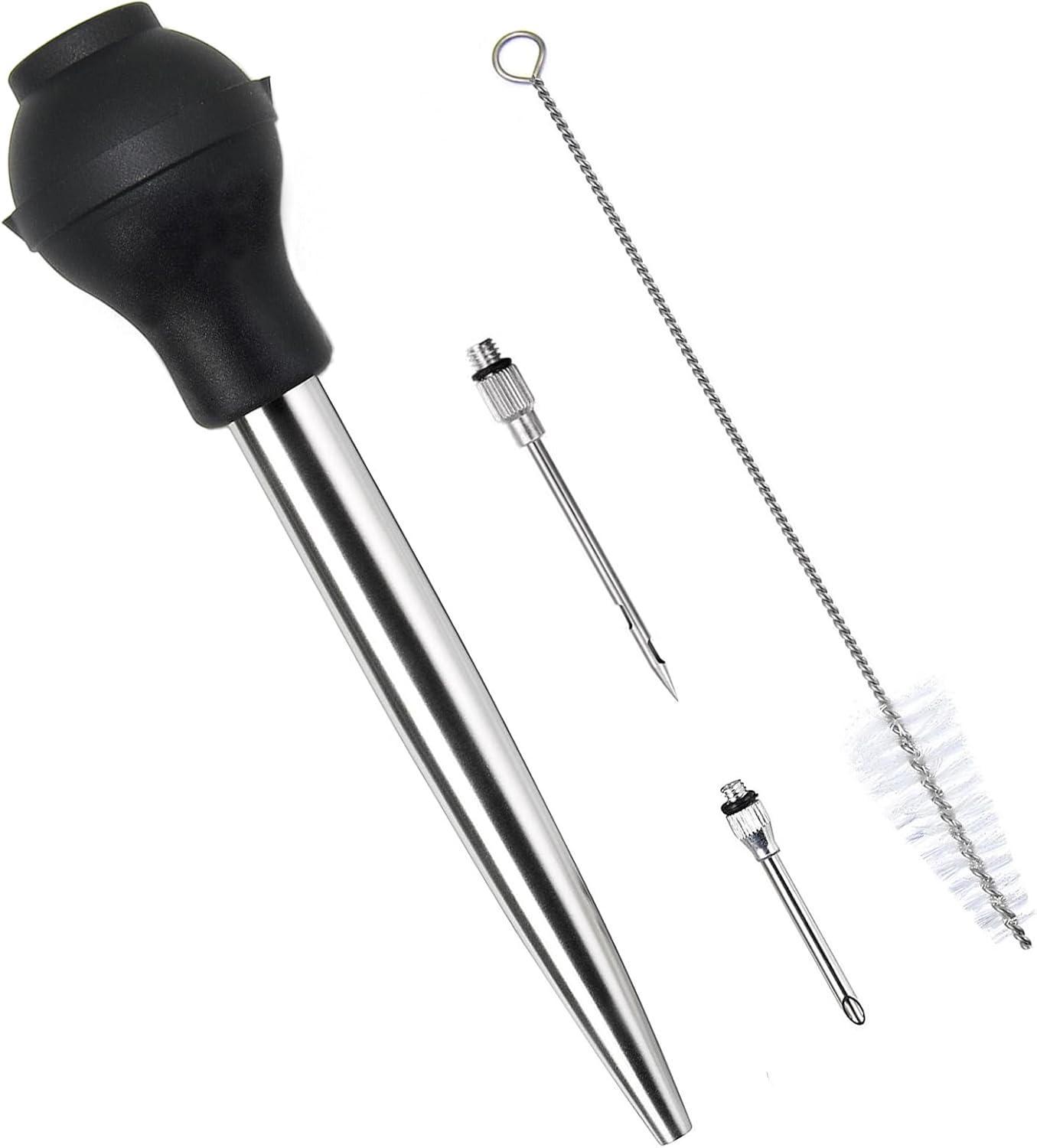 Commercial Grade Stainless Steel Turkey Baster Set with Silicone Bulb, 2 Injector Needles, and Cleaning Brush by KAYCROWN - High-Quality Utensils