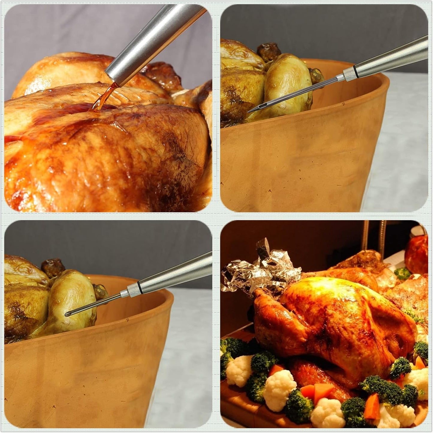 Commercial Grade Stainless Steel Turkey Baster Set with Silicone Bulb, 2 Injector Needles, and Cleaning Brush by KAYCROWN - High-Quality Utensils