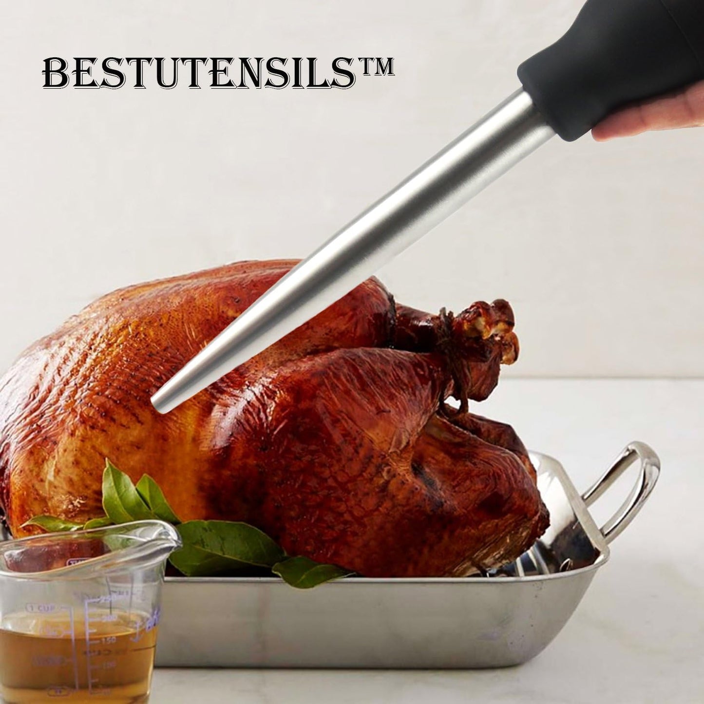 Commercial Grade Stainless Steel Turkey Baster Set with Silicone Bulb, 2 Injector Needles, and Cleaning Brush by KAYCROWN - High-Quality Utensils