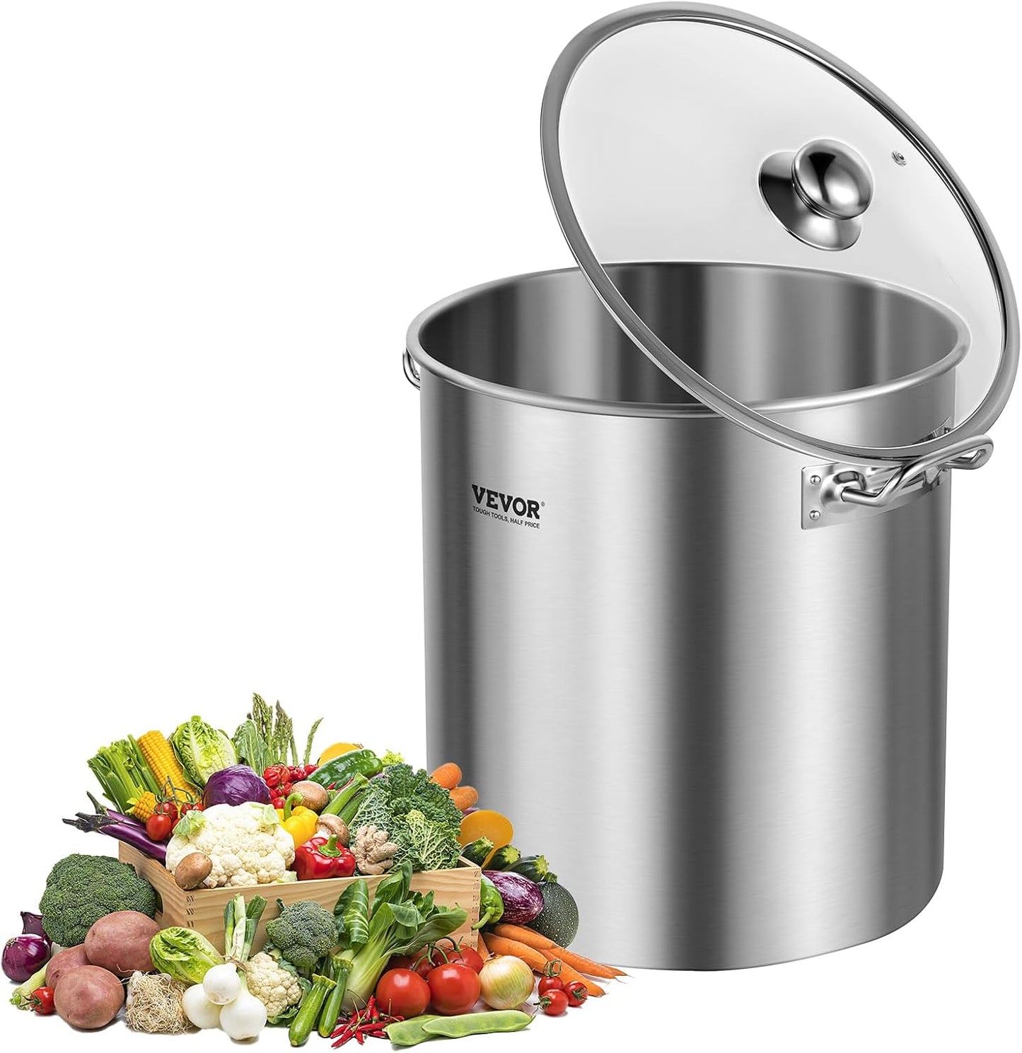 Commercial Grade VEVOR 24 Quart Stainless Steel Stockpot with Lid and Handle for Boiling, Steaming, Frying - Heavy Duty Cookware Sauce Pot with Sanding Treatment - Silver