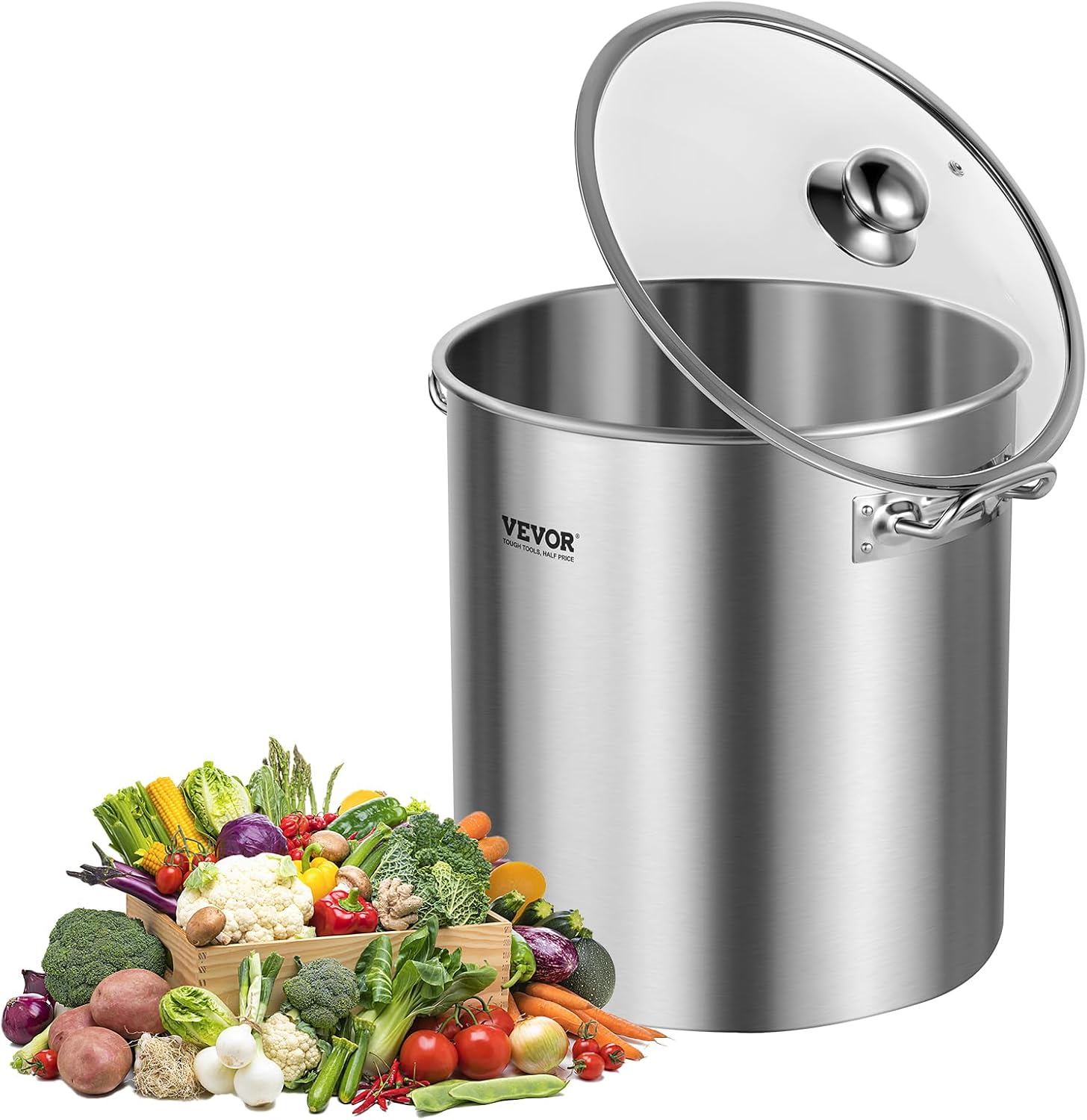 Commercial Grade VEVOR 24 Quart Stainless Steel Stockpot with Lid and Handle for Boiling, Steaming, Frying - Heavy Duty Cookware Sauce Pot with Sanding Treatment - Silver