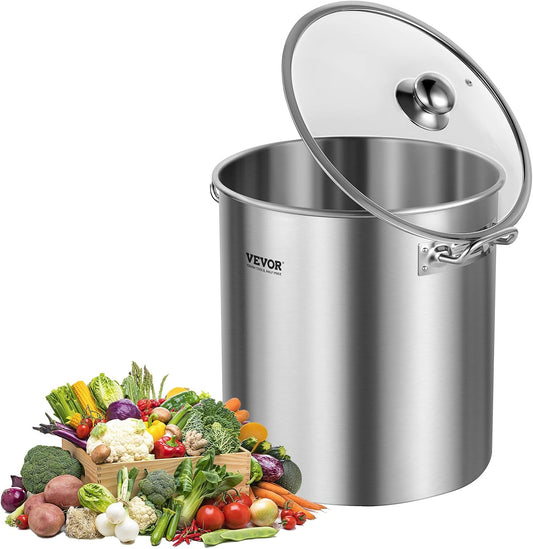 Commercial Grade VEVOR 24 Quart Stainless Steel Stockpot with Lid and Handle for Boiling, Steaming, Frying - Heavy Duty Cookware Sauce Pot with Sanding Treatment - Silver
