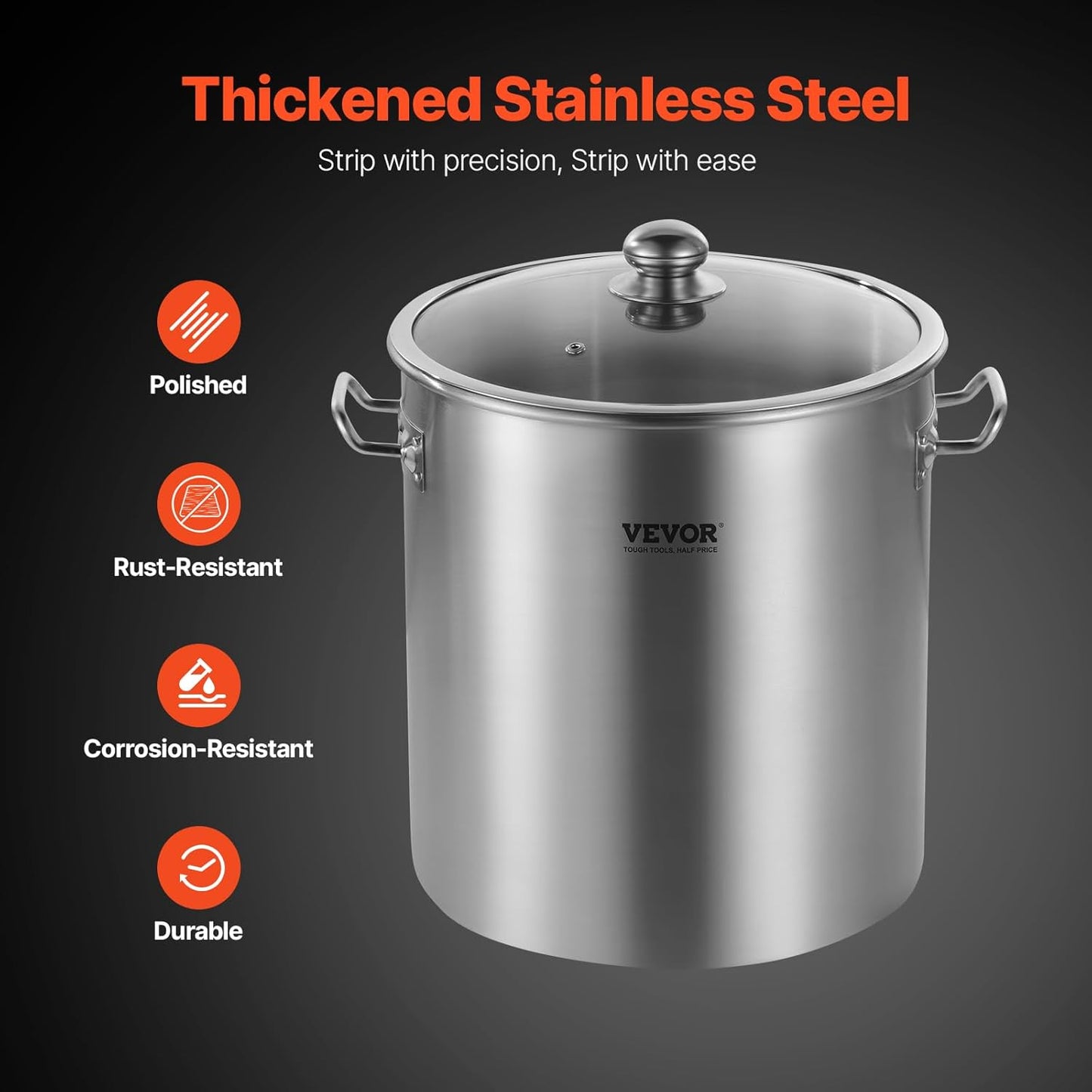 Commercial Grade VEVOR 24 Quart Stainless Steel Stockpot with Lid and Handle for Boiling, Steaming, Frying - Heavy Duty Cookware Sauce Pot with Sanding Treatment - Silver