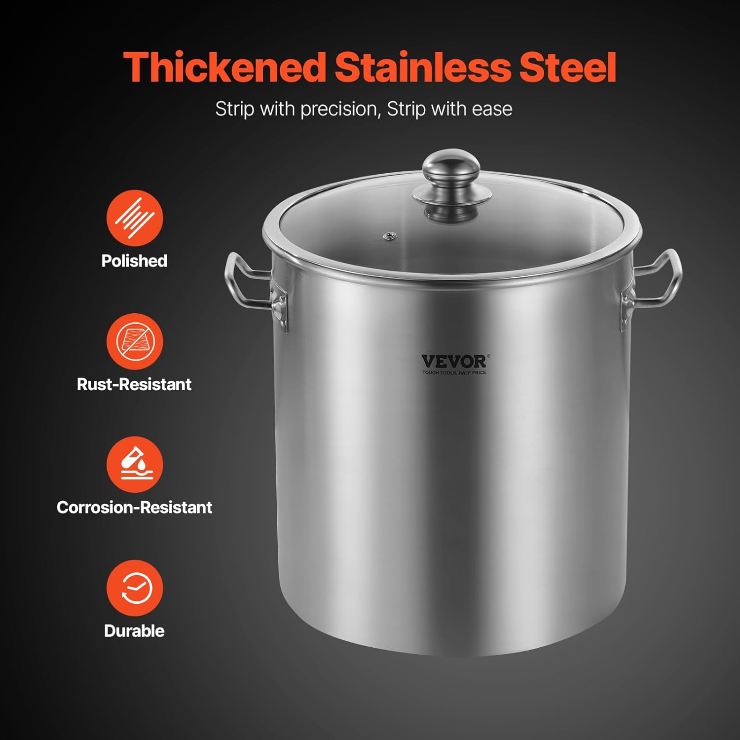 Commercial Grade VEVOR 24 Quart Stainless Steel Stockpot with Lid and Handle for Boiling, Steaming, Frying - Heavy Duty Cookware Sauce Pot with Sanding Treatment - Silver