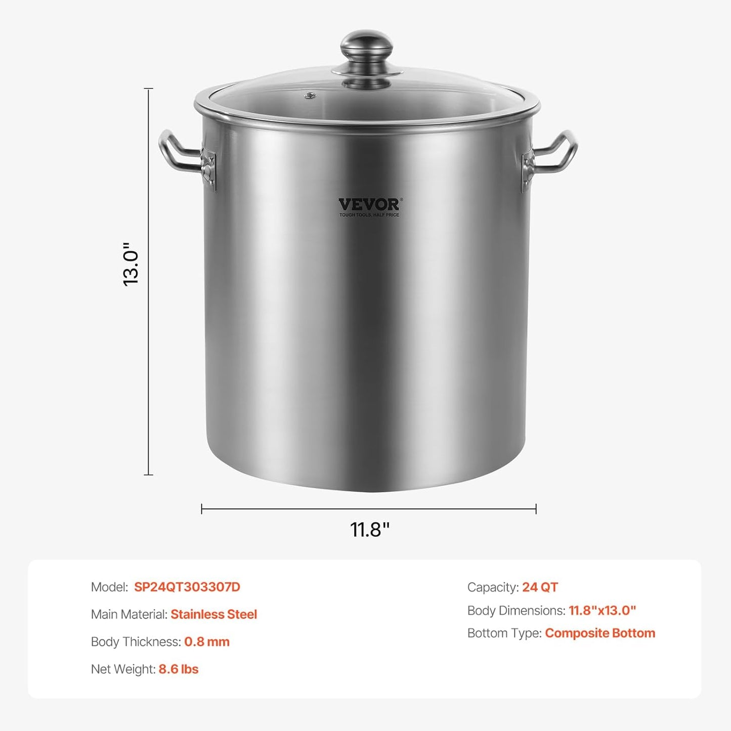 Commercial Grade VEVOR 24 Quart Stainless Steel Stockpot with Lid and Handle for Boiling, Steaming, Frying - Heavy Duty Cookware Sauce Pot with Sanding Treatment - Silver