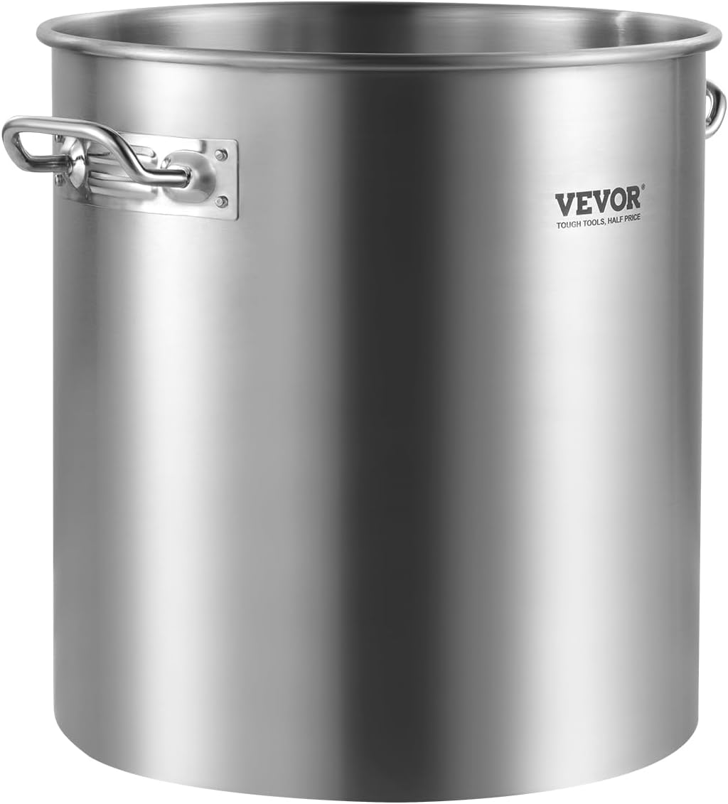 Commercial Grade VEVOR 24 Quart Stainless Steel Stockpot with Lid and Handle for Boiling, Steaming, Frying - Heavy Duty Cookware Sauce Pot with Sanding Treatment - Silver