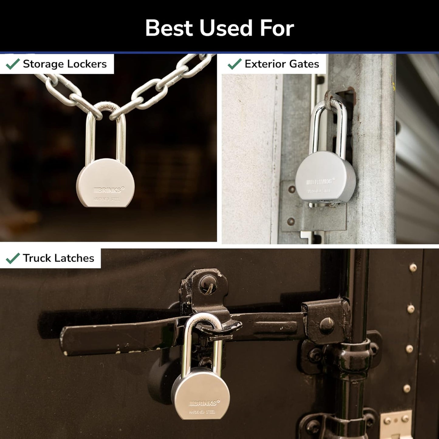 Commercial Solid Steel Keyed Padlock by BRINKS - 64 mm, Boron Steel Shackle, Durable Solid Steel Body - WildKart