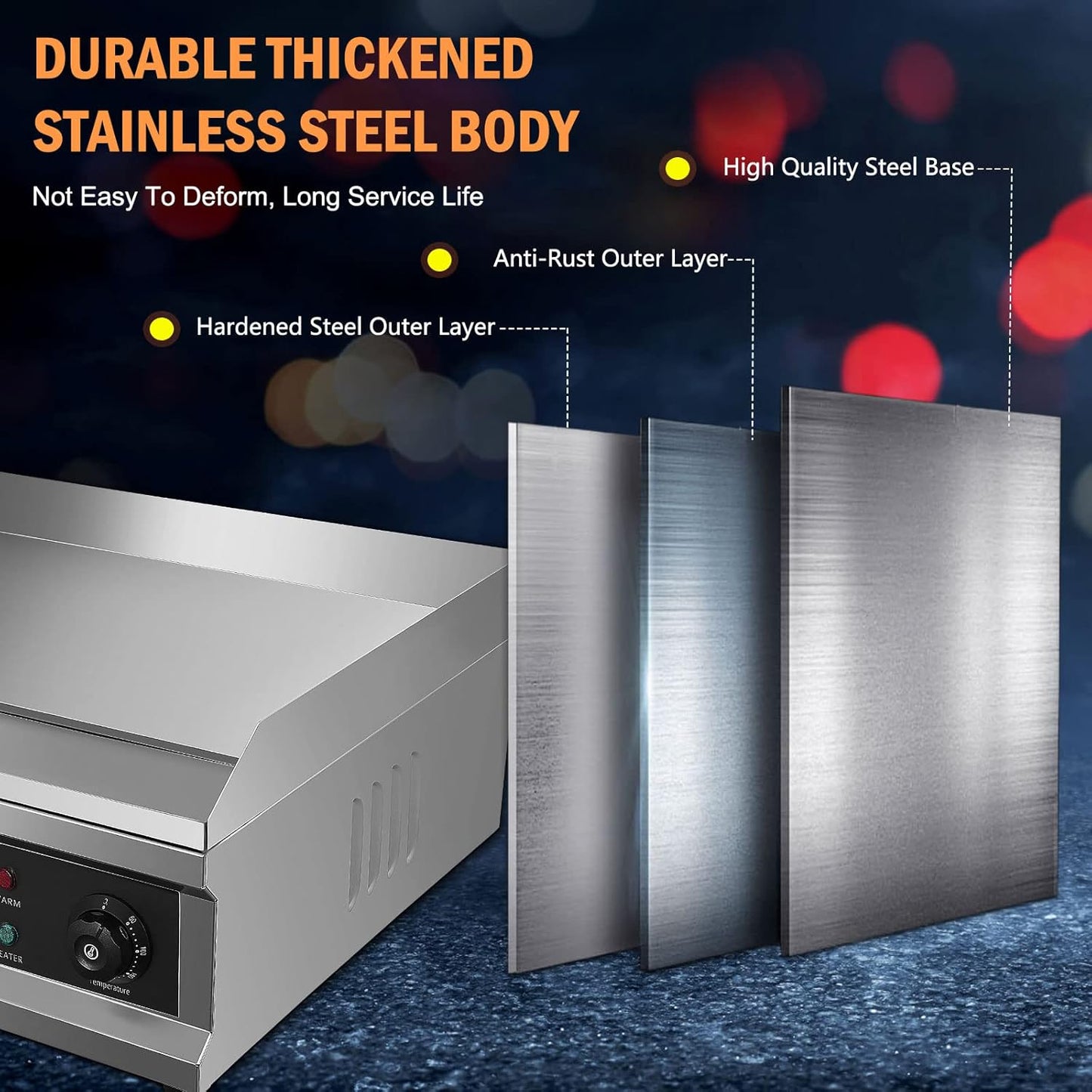 Commercial Stainless Steel Electric Flat Top Grill 25.5" with 4000W Power - Includes Barbecue Accessories for Courtyard BBQ - Perfect for Kitchen and Restaurant Use